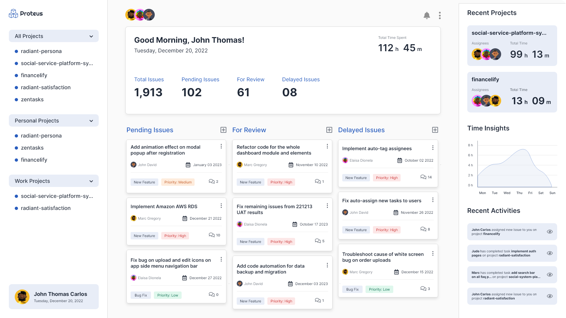 Proteus dashboard page